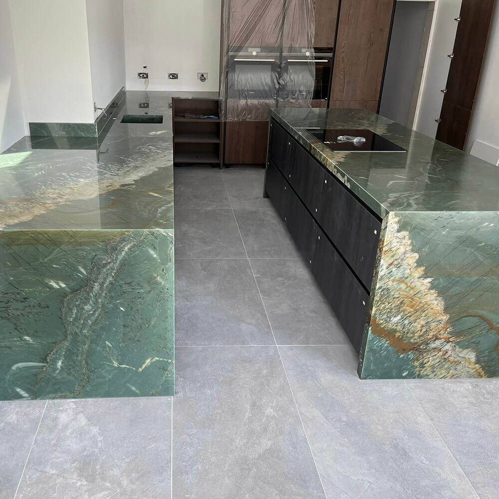 Kitchen unit worktops after installation