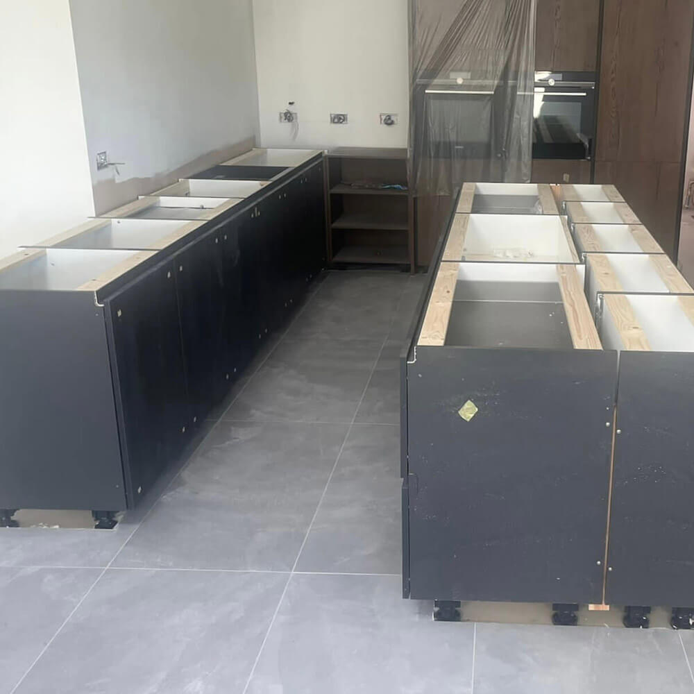 Kitchen unit worktops before installation